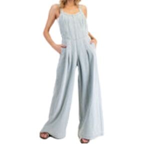 Miou Muse Light Blue Wide Leg Jumpsuit size SMALL |Flowy Costal Vacation Outfit